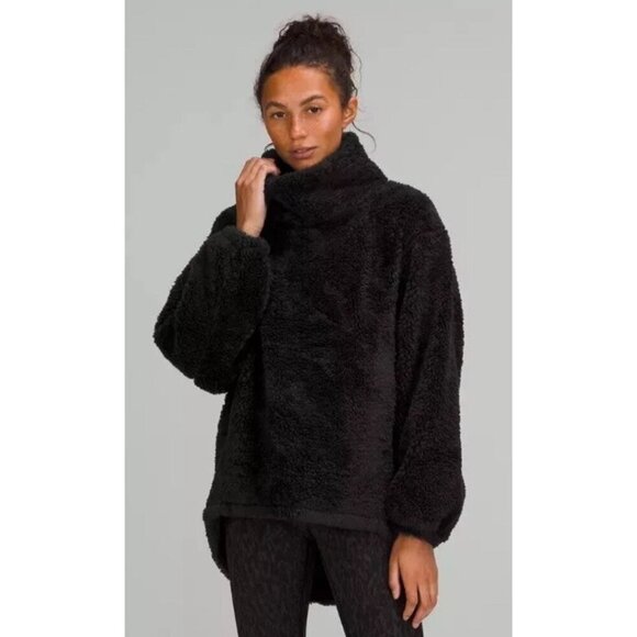 LULULEMON Women’s Warmth Restore Sherpa Pullover Funnel Neck Sweater Black Sz 6 - Picture 1 of 7